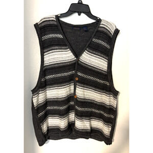 Men's Saugatuck Gray Striped Cotton Blend Button-Up Sweater Vest XL